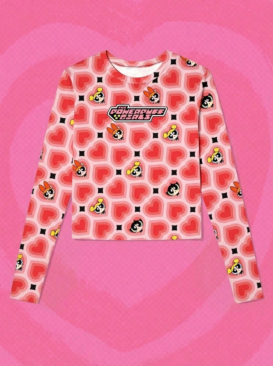 Whysmera SHEIN X Powerpuff Girls Women's Cute Multi-Color Print Top - Comfortable & Adorable Casual Style, Suitable For Everyday Wear - Multicolor - View 1