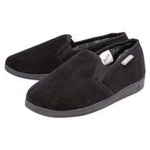 Dunlop - Mens Comfy Memory Foam Slippers With Hard Traction Rubber Sole - Black - View 1