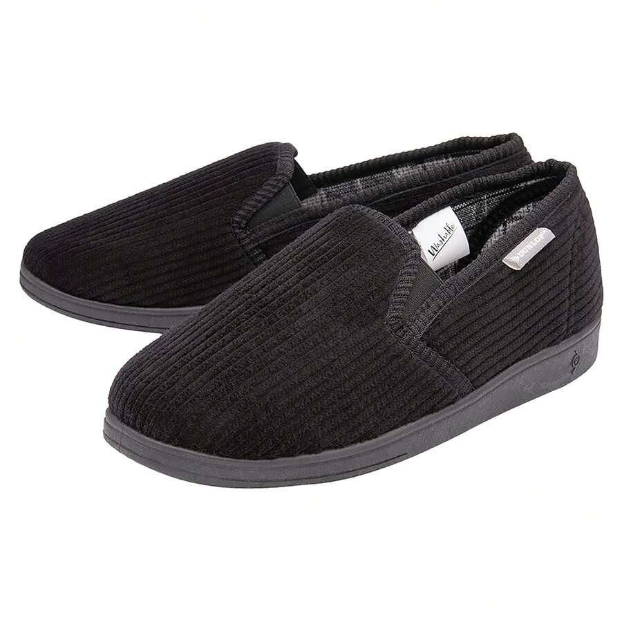 Dunlop - Mens Comfy Memory Foam Slippers With Hard Traction Rubber Sole - Black - View 1