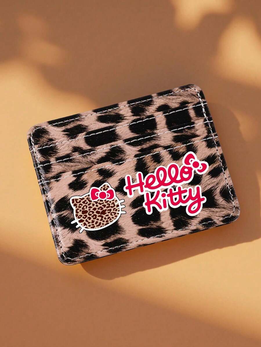 1PC Hello Kitty Leopard Print PU Card Holder Slim Wallet Multi Slot Credit Card Case With Snap Closure For Daily Carry Gift For Valentine's Day & Couple Matching For Women Money Wallet Mini Wallet Purse Wallet Small Wallet Card Wallet Cat - Multicolor - View 1