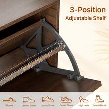 Farmhouse Shoe Cabinet Storage For Entryway, Slim Shoe Rack Cabinet With Flip Drawers, Narrow Shoe Organizer Cabinet With Stylish Round Panel, Metal Leg And Handle - Walnut - View 7