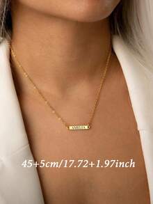 1pc Customized Name Plate Necklace, Minimalist Stainless Steel Name Plate Necklace Suitable For Daily Wear, Women's Necklace, Customized Name Necklace, Valentine's Day Gift For Her, Ramadan, Birthday, Anniversary, Back To School, Mother's Day Personalized Gift - Multicolor - View 6