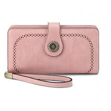 Gränsöverskridande explosiv antimagnetisk plånbok för kvinnor, europeisk och amerikansk retro, oljevaxat läder, ihålig plånbok, plånbok med stor kapacitet, kuvertväska - Dammrosa - Visa 1