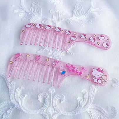 SANRIO (정품) 1개 산리오 카툰 투명 귀여운 검은 고양이, 유메미야 강아지, 마이 멜로디 휴대용 굵은 이빨 작은 빗, 절묘한 미니 빗, 포켓 빗, 일상 사용 및 학생 생일 선물에 적합