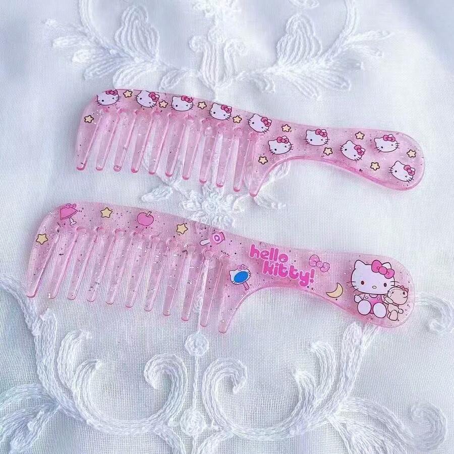 SANRIO （正版授权）1把三丽鸥卡通透明可爱黑猫、梦宫狗、美乐蒂便携式粗齿小梳，精致迷你梳，口袋梳，适合日常使用和学生生日礼物 - 梳子 - 查看 1