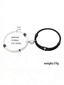 ZIRUISP 2pcs/Set Couple Magnetic Matching Bracelet, Cross & Heart Pendant Adjustable Handmade Woven Bracelet, Long Distance Commitment Fashion Jewelry, Valentine's Day Anniversary Gift For Boyfriend Girlfriend - Heart-shaped Magnetic Cross Bracelet - View 7