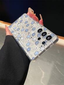 Flower 1pc Floral Pattern Cushion Transparent Anti-Drop Phone Case, TPU Material Suitable As Holiday Gift, Unisex, Compatible With Samsung Galaxy S25/S25 Plus/S25 Ultra/S24 Ultra/S24/S23 Ultra/S23/S22 Ultra/S22/A73 5G - Clear - View 5