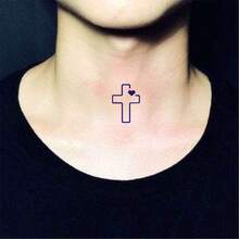 两张/套 Y2K 风格临时纹身贴纸，包含十字架、天使翅膀、别针爱心等创意妆容设计，大胆逼真，哑光质感，持久7-14天，新手友好 - 棕色 - 查看 4