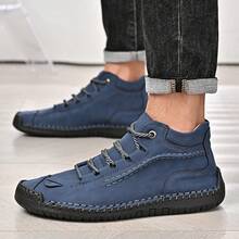 Men's Orthopedic Boots,Men's Hand-Stitched Leather Boots-Wide Toe,Waterproof,Anti-Slip,For Work, Driving, Hiking Men's Slip On Orthopedic Leather Boots Zipper  Sporty    Lace Up  Grommet Eyelet - 藍色 - 查看 1
