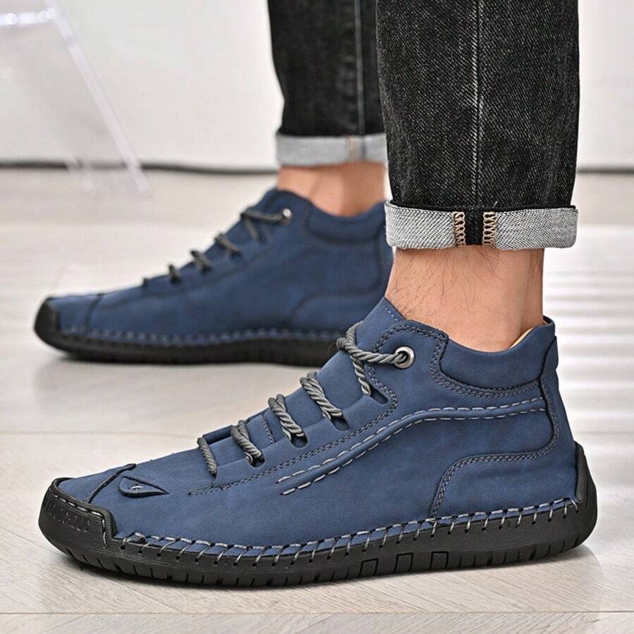 Men's Orthopedic Boots,Men's Hand-Stitched Leather Boots-Wide Toe,Waterproof,Anti-Slip,For Work, Driving, Hiking Men's Slip On Orthopedic Leather Boots Zipper  Sporty    Lace Up  Grommet Eyelet - 藍色 - 查看 1