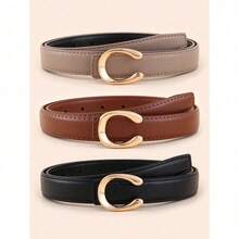 Letter Decoration Alloy Buckle Women's Casual Commuter & Streetwear Fashion Versatile Belt Summer, School Fall, Autumn, Halloween - Màu Khaki - Xem 1