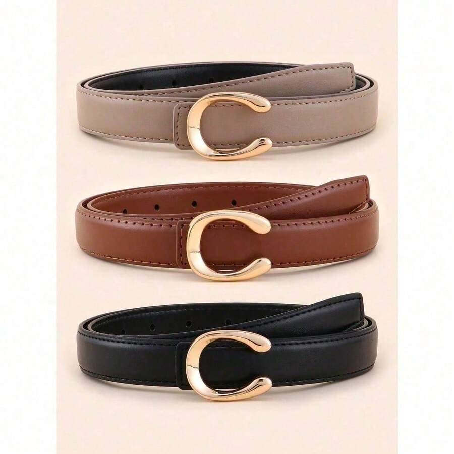 Letter Decoration Alloy Buckle Women's Casual Commuter & Streetwear Fashion Versatile Belt Summer, School Fall, Autumn, Halloween - Màu Khaki - Xem 1