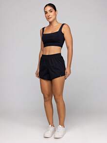 LOT FITNESS Women's Fitness Set: Gym Top With High Support And Loose-Fitting Double Shorts With Pockets - 黑色 - 查看 1
