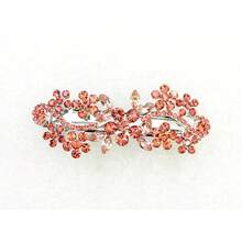Coral Rhinestone Crystal Floral Hair Barrette Clip - Coral - View 4