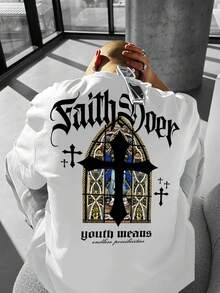 Men's Premium Cotton T-Shirt, Adult Plus Size, Kids Streetwear, Oversized Print, Faithful Cross, Church, Stained Glass, Swag, Casual Style - trắng - Xem 1