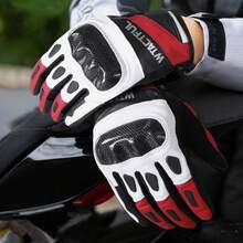 Guantes de piel de cabra de carbono para motocicleta para máxima protección y comodidad - Rojo - - Ver 6
