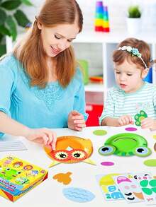 10件套趣味纸盘艺术套装 - DIY动物手工，适合儿童，趣味课堂和派对活动，生日和圣诞节游戏礼物，男女通用复活节礼物（配件颜色随机），儿童手工，儿童活动，儿童圣诞礼物>儿童时尚手工套装，手工，儿童手工用品，黏土，儿童纸盘，儿童课堂，Wiggles派对 - 彩色 - 查看 3