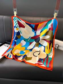 Elegant Women's Printed Satin Scarf 90x90 Large For Hair - L26/laranja - Xem 1