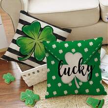 4pcs Vibrant Happy St Patricks Day Decorative Throw Pillow Covers 18 X 18in, Gold Lucky Shamrock Clover Dog Cat Paw Prints Porch Outdoor Home Decor, Irish Spring Sofa Couch Cushion Case, Seasonal Holiday Supplies, Indoor Outdoor Party Decor, Perfect Housewarming Gifts For Famliy Or Friends - Kiểu 1 - Xem 6