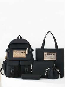 Set de 5 mochilas de viaje de gran capacidad, clásicas, versátiles, elegantes y minimalistas, adecuadas para diversas ocasiones, temporada de regreso a la escuela y graduación - Negro - Ver 6