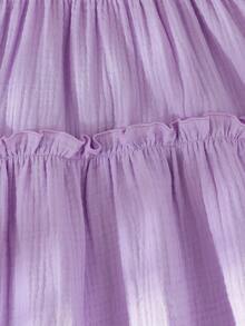Baby Girls' Spaghetti Strap Ruffle Bow A-Line Cake Dress, Suitable For Everyday Outings, Spring/Summer - Purple - View 7
