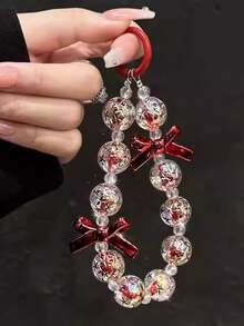优雅蝴蝶结红金串珠手链，多功能手机挂绳，时尚新年礼物（女士）- 可作钥匙扣、耳机套、腕带 - 彩色 - 查看 6