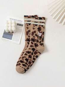 6/3/1 Pair Women Leopard Print Socks, Fashion Casual Socks, Retro Animal Pattern Design, Christmas Gift - Multicolor - View 5