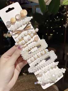 Bộ kẹp tóc đính đá và ngọc trai mới, phụ kiện tóc dễ thương cho tóc mái và tóc bên, đồ trang trí tóc cho nữ, ghim cài tóc. - Nhiều màu - Xem 7