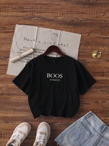 Camiseta de Manga Corta Holgada Casual Versátil con Estampado Divertido, Ideal para Vacaciones, Trabajo y Uso Diario - Negro - Ver 3