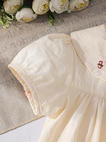 Young Girl Embroidered Collar Short Sleeve Blouse, Summer - Apricot - View 4