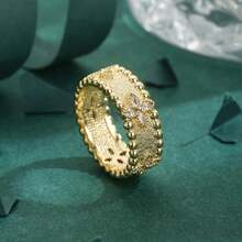 1 件高品质 18K 镀金黄铜和方晶锆石欧洲奢华喷涂哑光经典宝石戒指，适合女性日常佩戴的理想礼物 - 金黃色 - 查看 9