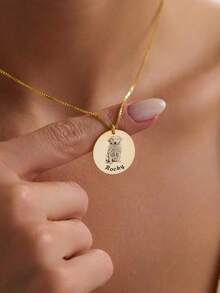 1pc Minimalist Stainless Steel Customized Photo Necklace, Can Be Engraved With Photo And Text, Personalized Pendant Necklace Suitable For Boyfriend, Girlfriend, Dad, Mom, Family, Friends, Pets, Anniversary, Birthday, Graduation, Prom, Party, Valentine's Day Gift - Multicolor - View 3