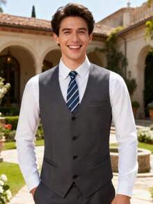 Áo vest nam màu xám, dáng ôm, cài một hàng khuy, thích hợp cho công sở, dự tiệc cưới. - Xám - Xem 2