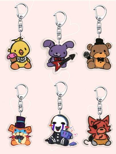 1/6pcs Cartoon FNAF Acrylic Keychain,Y2K Style Character Printed Acrylic Keychain, Five Nights At Fredd-Y Keychain, Car Keyring,Everyday Backpack, Bag Charm, Lanyard, Key Holder. Ideal For Boyfriends, Girlfriends, Family Members, Doctors, Nurses, Phone Decorations, And More
