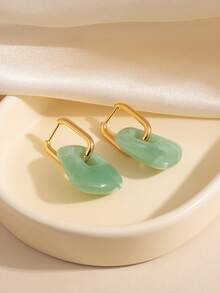 1 Pair Sweet Cool Versatile Irregular Resin Earrings With Gold Plated Earrings And Buckles+Blended Texture+Multi Color Contrast European And American Hot Girl Daily Street Accessories - Gold - View 13