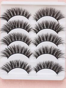 5 Pairs Of Natural False Eyelashes, Fluffy And Soft 3D Mink Eyelashes, Long And Smooth Eyelashes, Daily Work Meetings, Comfortable Wearing Of Natural False Eyelashes - 黑色 - 查看 2