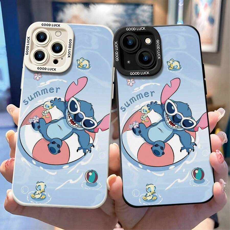 Official Disney Lilo & Stitch Cute Phone Case: Summer Pool Stitch Print With Sunglasses, Float Ring & Rubber Duck Accents, "Summer" Text & "GOOD LUCK" Detail, Shockproof Protective Cover With Reinforced Camera Protection For IPhone 17, 16, 15, 14, 13, 12, And 11 Pro Models, With Shockproof Protection. Perfect As A Gift For Friends, Family, Birthdays, Summer Vacations, And Festive Occasions. - trắng - Xem 1