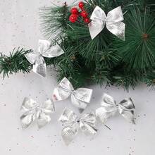 Silver Glitter Mini Xmas Bows 48 Pack - Holiday Hanging Sparkle Decor For Christmas Trees & Garlands - Silver - View 5