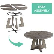 LITTLE TREE Farmhouse Dining Table, 120 Cm Round Dinner Table For 4, Rustic Wood Dining Room Table For Home Dining Room Living Room (Easy Assembly) - Grey - View 7