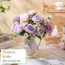 Geosar 8 Bundles Artificial Peonies Flowers Fake Silk Peony Bouquet Faux Peonies Flowers Bulk For Decoration Vase Floral Arrangements Wedding Party Table (Gray Purple,Light Purple) - 灰紫色 - 查看 5