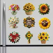 Colección de imanes con diseños florales "Bendice este hogar": 9 diseños soleados desde cestas rústicas hasta tazas de té elegantes, un regalo reconfortante y un set de decoración - Multicolor A - Ver 5