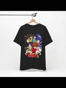 TEEZDAY A0150 Anime Tee 100 Cotton Vintage Manga Short-Sleeve Unisex T-Shirt Retro Anime Shirt Streetwear Japan Style - 黑色 - 查看 1