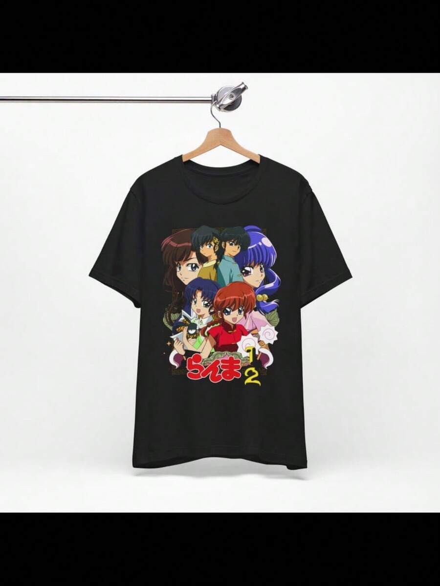 TEEZDAY A0150 Anime Tee 100 Cotton Vintage Manga Short-Sleeve Unisex T-Shirt Retro Anime Shirt Streetwear Japan Style - 黑色 - 查看 1