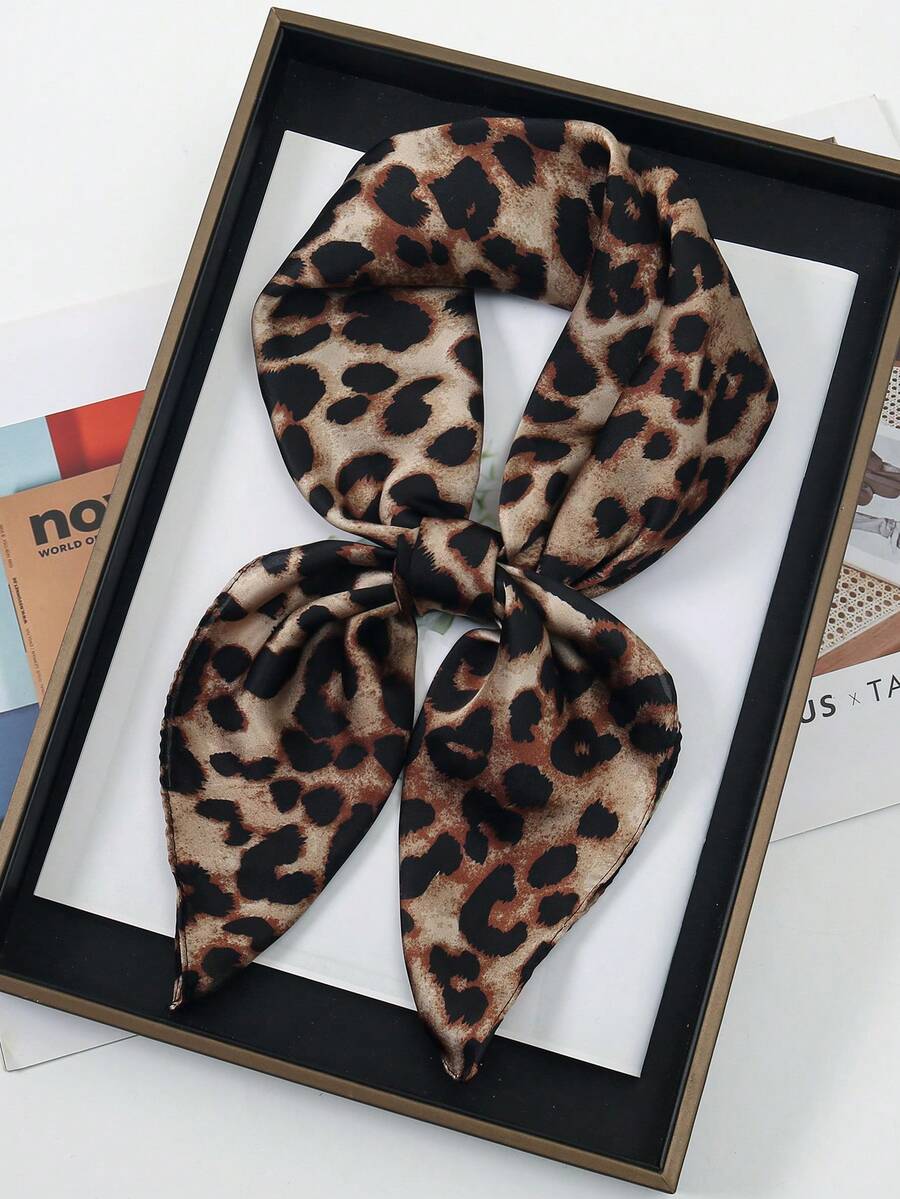 1条奢华品牌豹纹围巾，女士仿丝围巾，休闲百搭装饰小围巾 - 焦糖色豹紋 - 查看 1