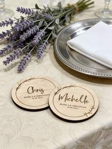 1/2 piezas Posavasos de boda personalizados de madera, etiquetas con nombre personalizadas cortadas con láser, decoración de mesa rústica y bohemia, decoración de mesa para novia y novio, decoración elegante para ceremonia y recepción de boda, recuerdos de boda, tarjetas de asientos Sr. y Sra. - Multicolor - Ver 6