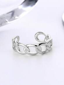 Adjustable 925 Sterling Silver 18K Gold Plated Hollow Hoop Ring, Fashion Minimalist Style For Women - Interlocking Ring - View 8