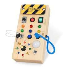 Hoarosall Montessori - Tabla ocupada para s pequeños tabla ocupada de madera para bebés con 8 interruptores de luz LED juguetes sensoriales con interruptor de luz juguetes de viaje para bebés y s-B016 - Tablero de actividades Montessori - Ver 2