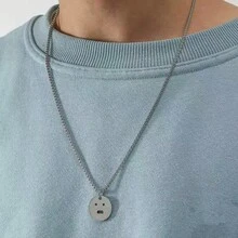 男女通用不锈钢悲伤脸吊坠项链，朋克风格 - 銀色 - 查看 4