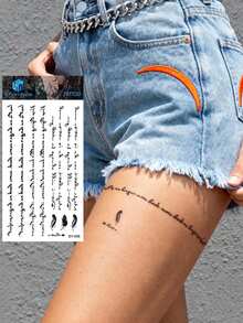 Small Floral Arm Fine Line Temporary Tattoos, Minimalist Heart-Stirring Line Art, Heartbeat, Music Notes, Words, Suitable For Wrist, Ankle, Shoulder, Neck, Collarbone, Waterproof, Realistic Tattoo Stickers For Music Festivals, Celebrations, Valentine's Day, Party Gifts - Black - View 10