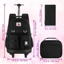 21-Inch Rolling Backpack For Girls, Black Wheeled School Bag With Lunch Bag, Teenager Suitcase - Single Trolley Backpack - View 3